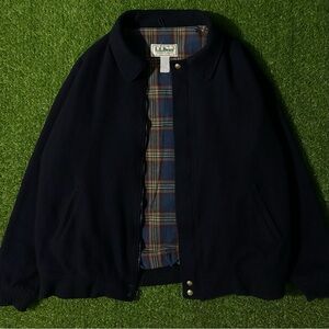 L.L. Bean Men's Navy Blue Vintage 80s 90s Pure Wool Flannel Lined Bomber Jacket